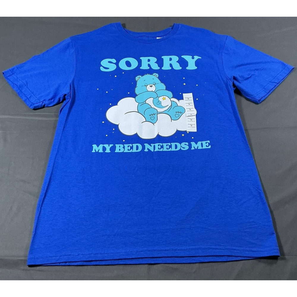 Care Bears Bedtime Bear Sorry My Bed Needs Me Royal Blue T-Shirt Mens Size M NEW